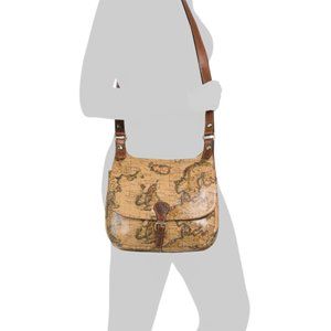 Patricia Nash London European Map Print Leather Crossbody Saddle Bag